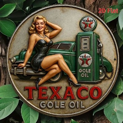 Blechschild rund Texaco Tankstelle mit Pinup Girl Vintage Metallschild TEL3813