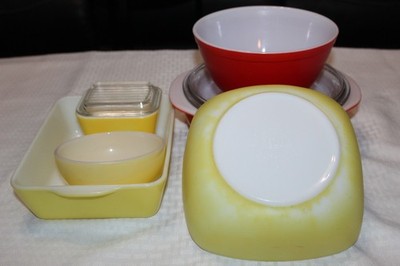 Vintage Pyrex Yellow Serving Dishes & Bowls Fridge container.