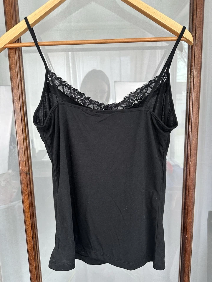 Faded Glory Lace Trim Tank Top Size Large 11-13 Black Fitted Sequins Stretch Y2K - Image 3 of 4