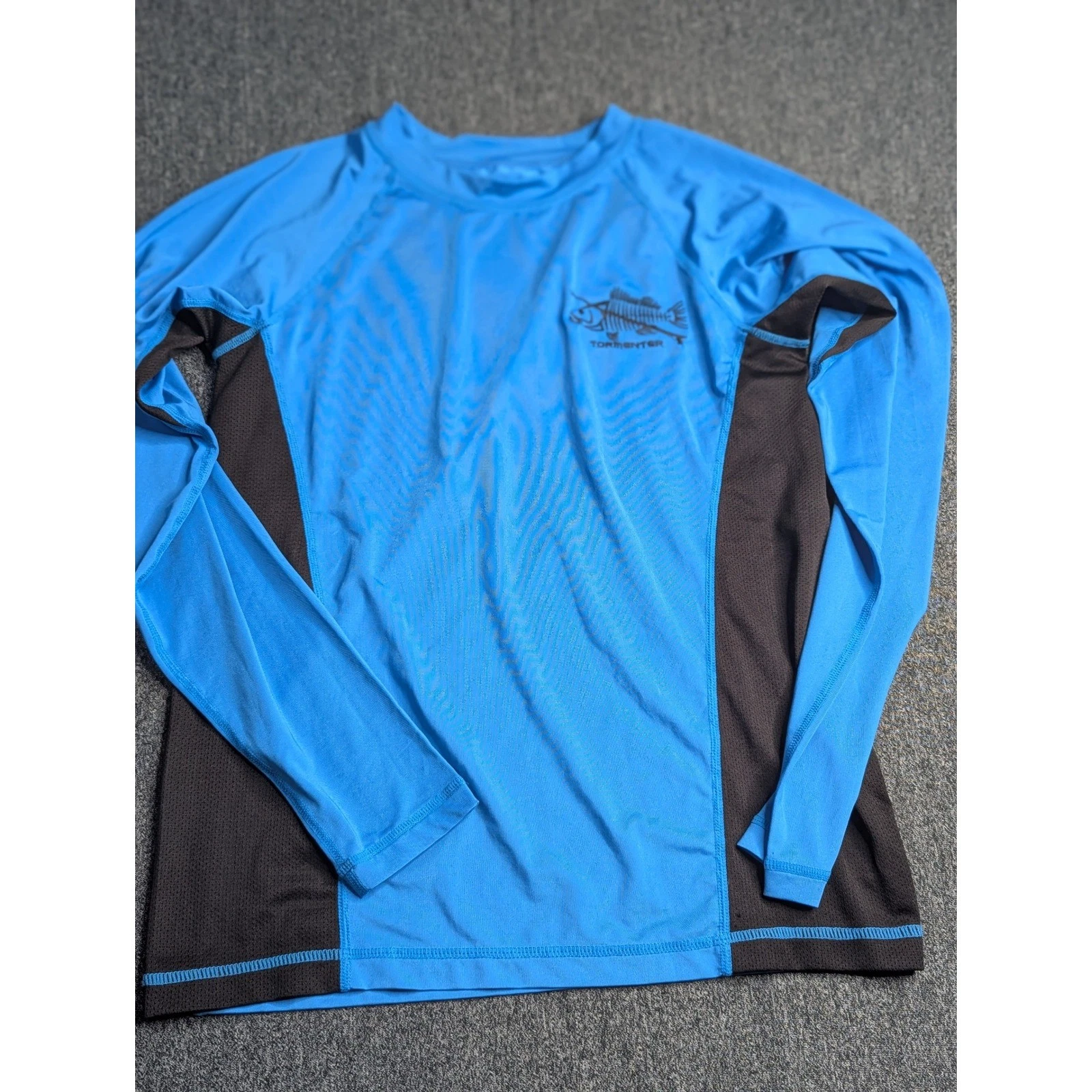 Tormenter Fishing Mens Small Blue Rash Guard SPF 50 Performance Shirt
