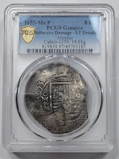 1655 FULL DATE Mexico Cob 8 Reales PCGS VF Shipwreck Effect Amazing *M153