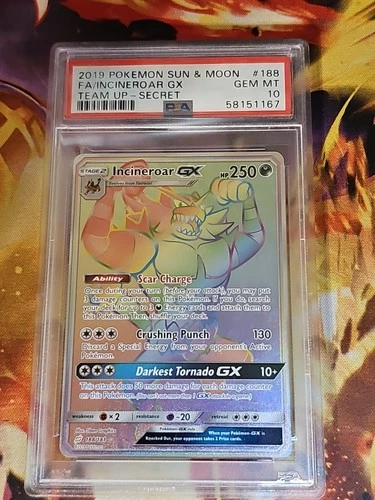 2019 Pokemon Sun & Moon Team Up Incineroar GX Full Art #188 PSA 10 Gem Mint