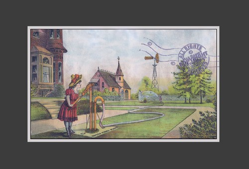 Hayes Pump + Planter Co (1875) Illinois Farm Windmill Girl Sister Garden Cottage - Picture 2 of 8