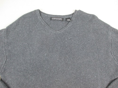 VINTAGE Structure Sweater Mens Large Gray V Neck Pullover Knit Ramie Blend - Picture 3 of 7