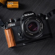 Wood L Hand Grip For Nikon FM2 FM3A FM FE FE2 Camera Aluminum Alloy Baseplate