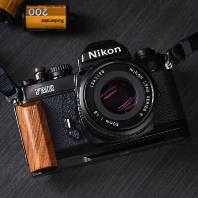 Wood L Hand Grip For Nikon FM2 FM3A FM FE FE2 Camera Aluminum Alloy Baseplate - Image 1 of 4
