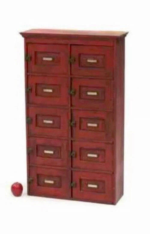 Armario de granja primitivo, biblioteca pintada de rojo del siglo XIX, boticario antiguo Foto 3 de 4