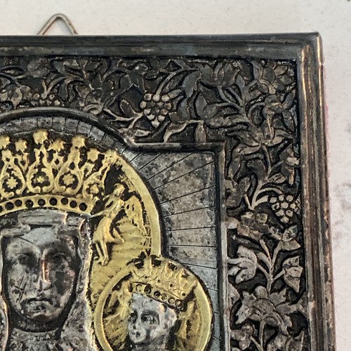 Madonna & Jesus Plaque Copper & Silver Plated 3D Relief Art on Wood Poland IKON - Picture 8 of 10