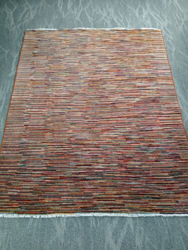 Artisan-crafted Colorful Striped Gabbeh Rug Wool Handmade Bedroom Carpet 5x7 ft.