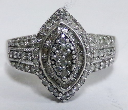 JTW Sterling Silver Marquise Halo Cluster 96 Diamond Ring Sz 6.75 Ladies 2tcw - Picture 2 of 11