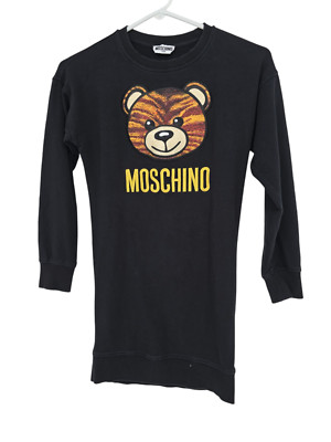 Moschino Kids Teddy Bear Logo Sweatshirt Dress Black Size 10 Years