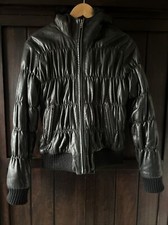 Ugg 100% Lamb Black Leather Removable Fur Trim Hooded Jacket Size L