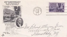 STAMP US SCOTT 954 "California Gold-Sutter's Mill" 3 CENT 1948 FDC - A