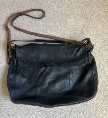 WILL Leather Goods Black Leather Messenger Bag Laptop Satchel Briefcase