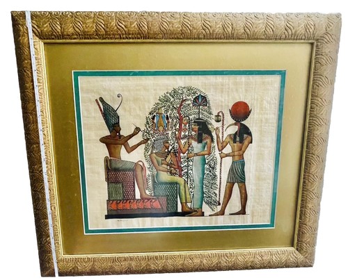 Papiro arte da parete vintage carovana egizia "Dei e dee" firmato - Foto 3 di 7