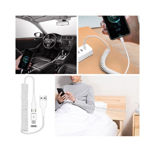 2-in-1 Car Home Charger Coiled USB Cable Micro-USB to USB-C for Cell Phones - 第 3/8 張圖片