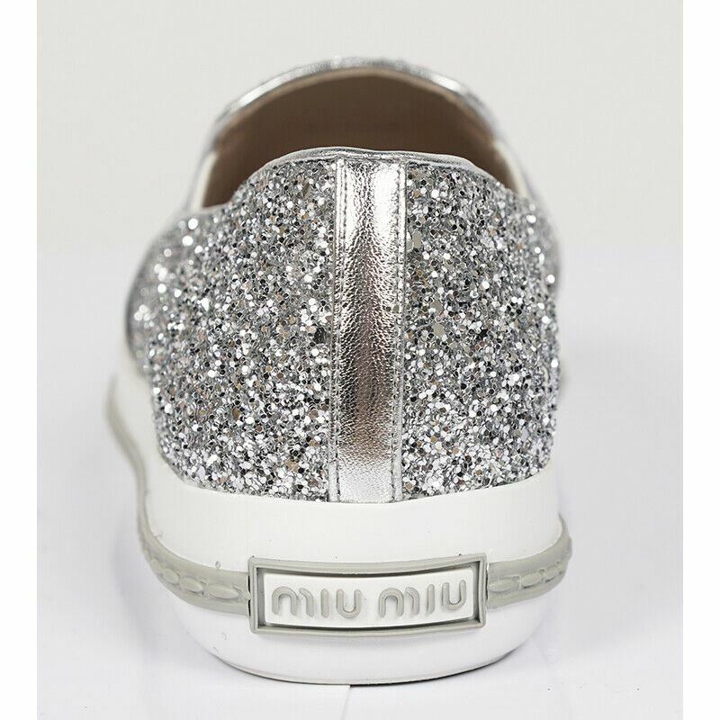 エレガント【Miu Miu】フリップフロップ革女性★送料関税無料★ 39.5 NEW $650 MIU MIU Womans Silver GLITTER METAL CAP TOP