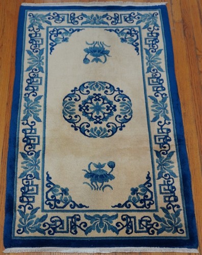 Lovely Chinese Peking Hand Knotted Wool Ivory Art Deco Oriental Rug 3' x 5' - Picture 6 of 19