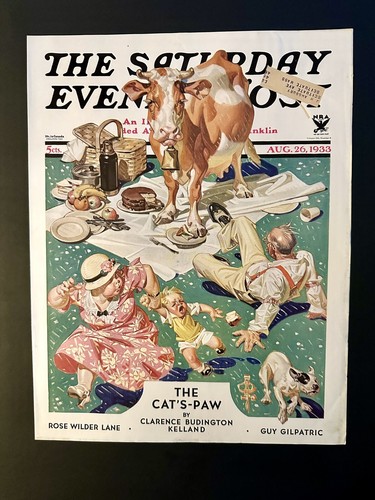 Leyendecker SATURDAY EVENING POST Cover AUGUST 26, 1933 COW JOINS THE PICNIC