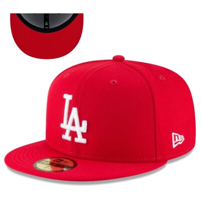 Los Angeles Dodgers MLB Red on White 59Fifty Fitted Hat- Red Under