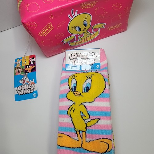 Looney Tunes Tweety Bird Fusia Makeup Cosmetic Bag & 5 Pairs Socks Retro Y2K NWT - Picture 8 of 12