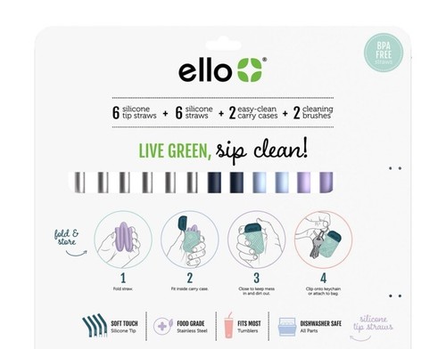 Ello 16-Piece Reusable Straw Set with Cleaning Brush NWB - Picture 3 of 5