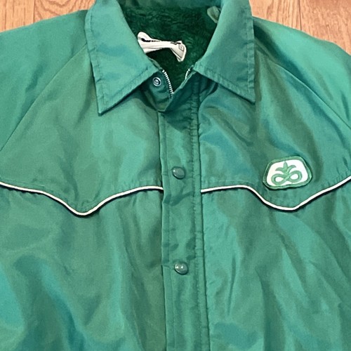 Vintage Pioneer Sherpa Farm Jacket Adult L Green 70’s Bomber Upstream Seed Corn - Picture 2 of 9