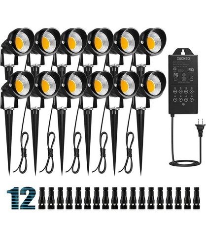 ZUCKEO 12 Pack Landscape Lights LED w/ Timer Transformer & Connectors 3000K IP66