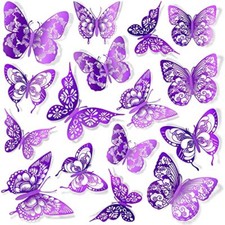 Amaonm 3D Butterfly Wall Decor 60pcs 5 Styles 3 Sizes Butterflies Wall Purple