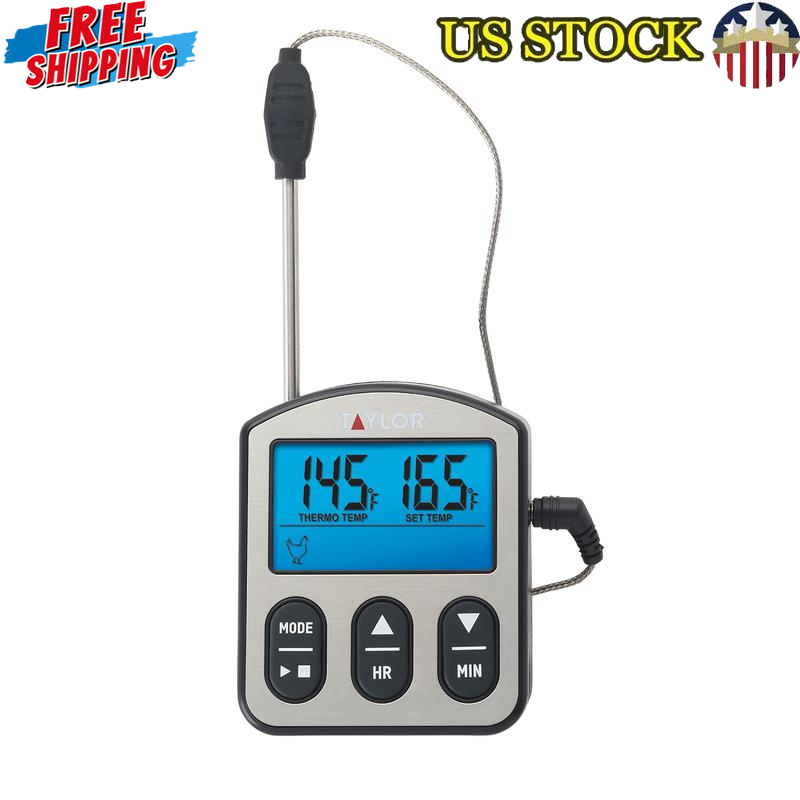 Programmable Digital Meat Thermometer Wired Stainless Steel Probe W/ Backlight-image