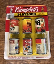 Vintage 1991 Playtime Campbell's Playfood Red White label 6 Soup Cans