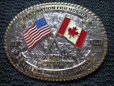 CANADA USA GOLDWING TOURING ASSOCIATION BELT BUCKLE VINTAGE 24KT MOTORCYCLE 