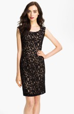 Adrianna Papell Cap Sleeve Lace Sheath Dress Sz 6 Black