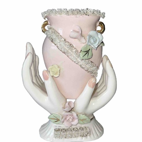 Jarrón de colección Fairyland Hands urna cerámica porcelana pintado floral encaje victoriano - Imagen 8 de 14