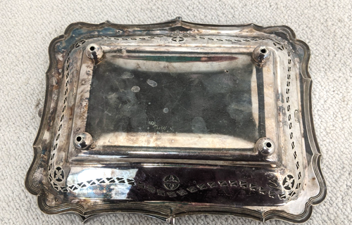Vassoio da portata vintage placcato argento con manico fantasia rettangolare 11" - Foto 5 di 9