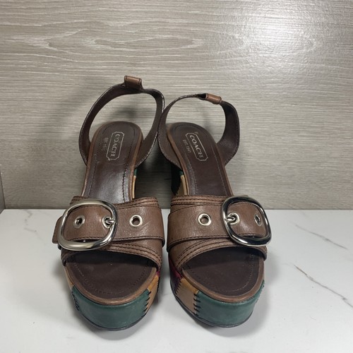 Coach Kayle Leather Platform Wedge Sandals Size 7 M Patchwork Multicolor - Picture 2 of 10