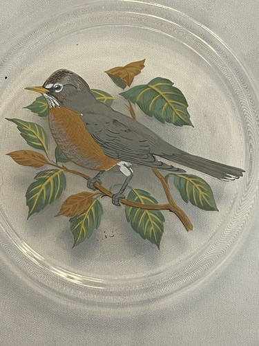 Set 3 Birds Reverse Painted Glass Plates Robin, Goldfinch, Tufted Titmouse 8" - Picture 10 of 11