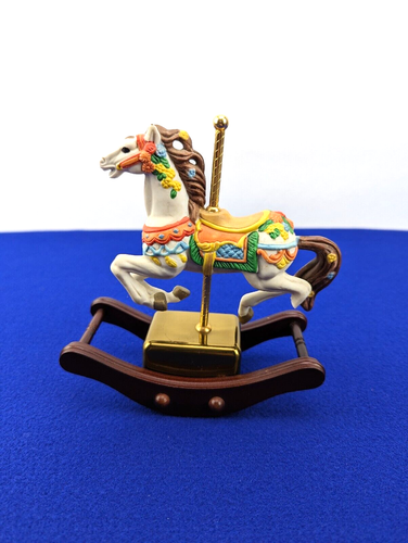 Vintage 1990 San Francisco Music Box Company Rocking Horse Carousel Works Tested - Afbeelding 4 van 12