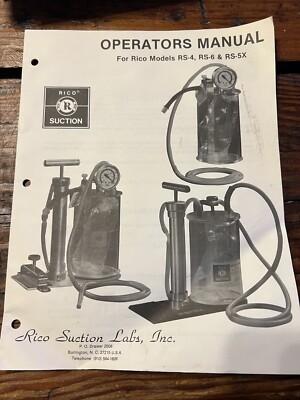 Bp Rico Model R14618 Vintage Rico Suction Medical Device Manual - Models RS-4 RS-6 RS-5x | eBay
