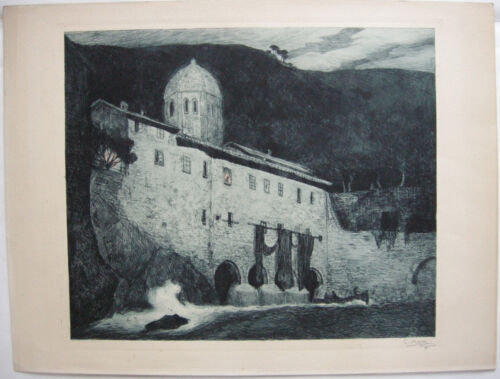 Central hidroeléctrica Corneille Max (1875-1924) b noche grabado original 1910 firmado  - Imagen 1 de 1