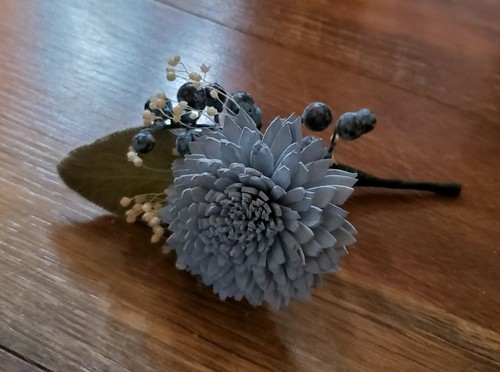 Burgundy Dusty Blue Sola Wood Bridal Bouquet Artificial Cascade Wedding Flowers - Picture 17 of 23