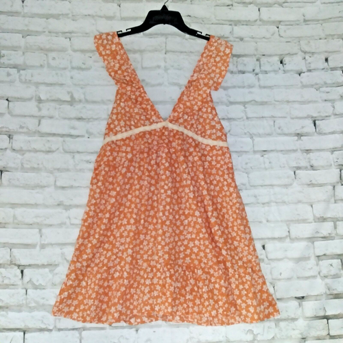 Asos Design Womens Dress 8 Orange Floral V Neck Sleeveless Mini Cottagecore Boho