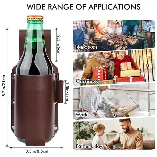 Durable Waist Belt Bag Portable Case PU Leather Beer Holster Wine Bottles Holder - Picture 3 of 9