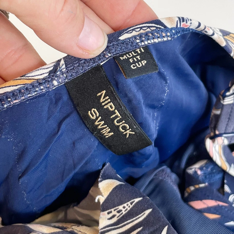 Nip Tuck Swim Womens Ruffle Trim One Piece Bikini Blue Multi Fit Cup 4 Beach - Image 2 of 4