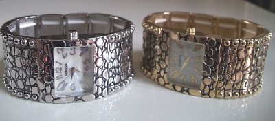 Women's Number Dial  Silver & Gold Finish Stretch Band Fashion Casual  Watch