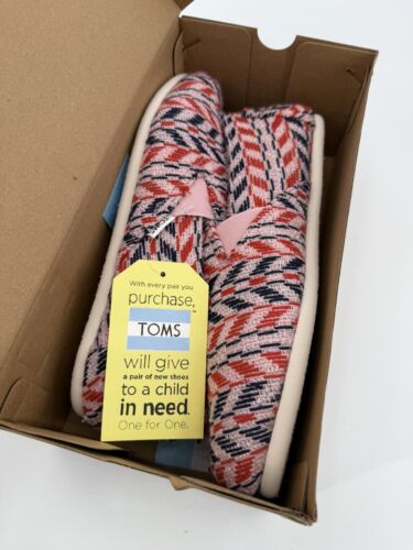NEW TOMS Redondo Slip On Womens Size 12 Pink Chevron Woven Faux Shearling Flats - Picture 2 of 5