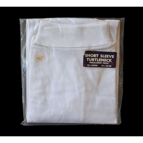 60s White Turtleneck Single Stitch Tee Shirt Size Small to Medium - Picture 8 of 9