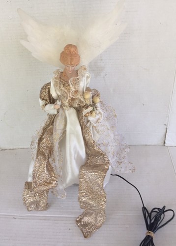White and Gold Angel w/ White Feather Wings Motion Light Christmas Tree Topper - Picture 2 of 12