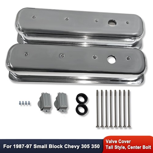 For SBC 305 1987-1997 Tall Center Bolt Polished Aluminum Smooth Valve Covers