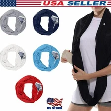 Women Men Convertible Infinity-Scarf With Zipper Pocket Loop Scarf Winter Warm